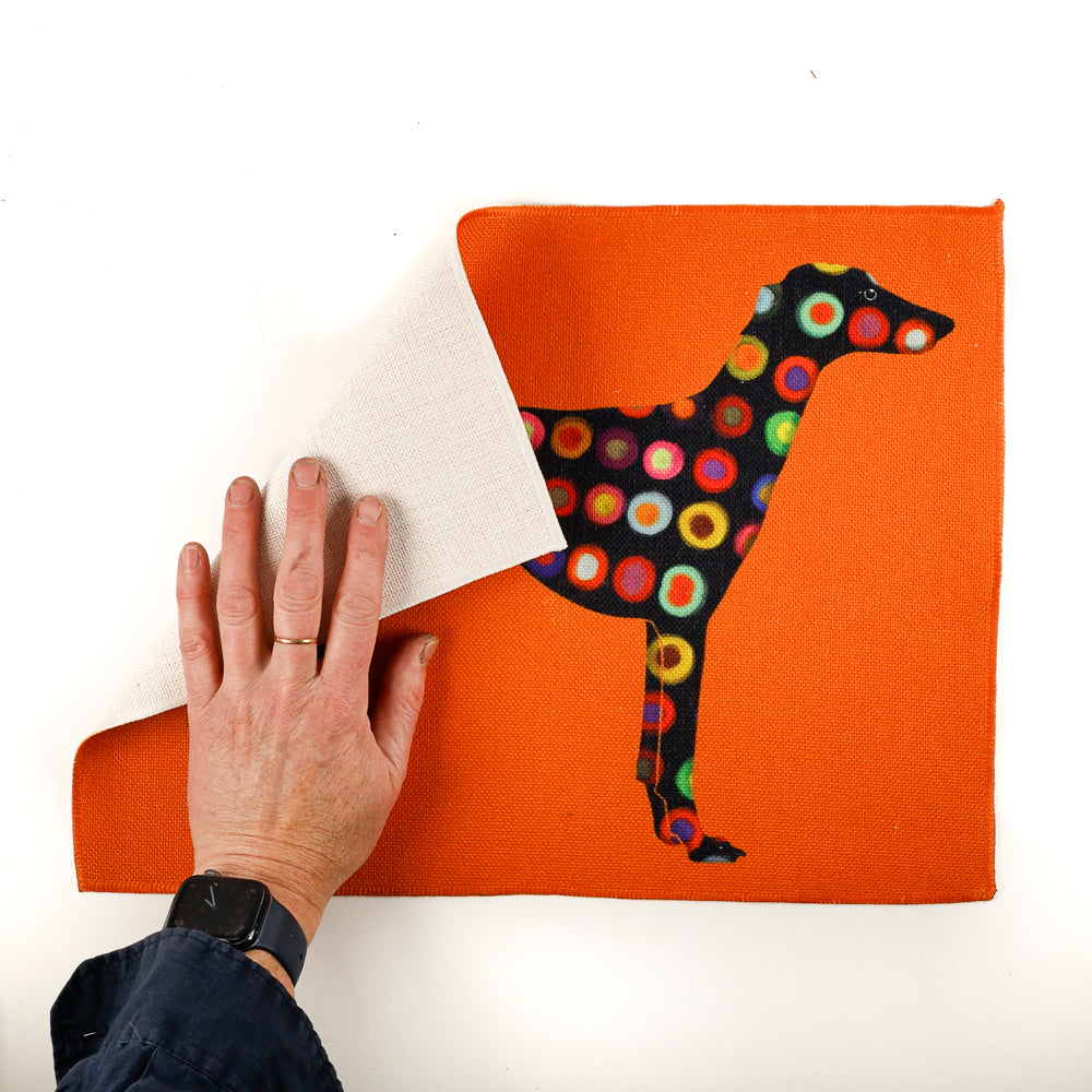 Greyhound Lurcher Placemat - Fabric - Spotty on orange