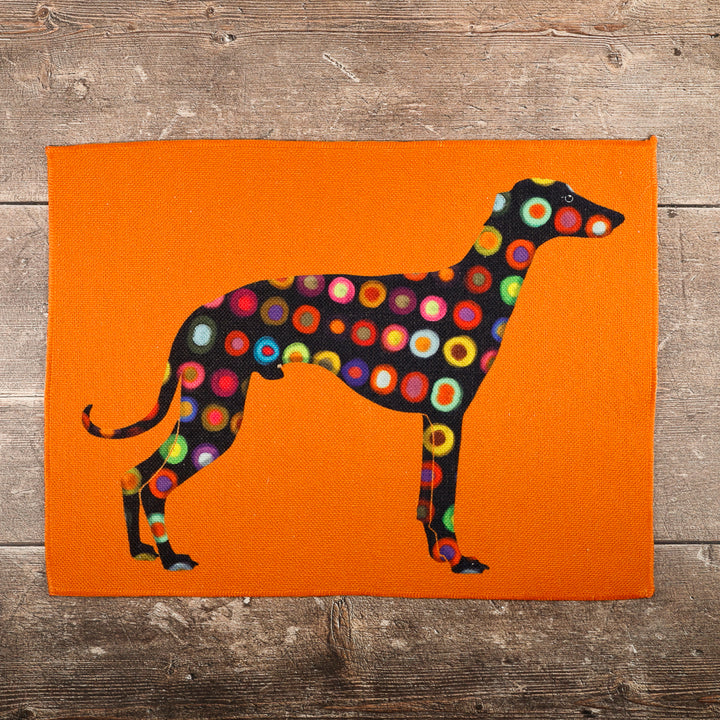 Greyhound Lurcher Placemat - Fabric - Spotty on orange