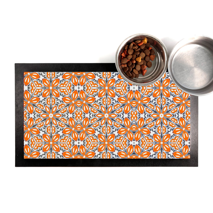 Orange Fox Flower Pet Food Mat