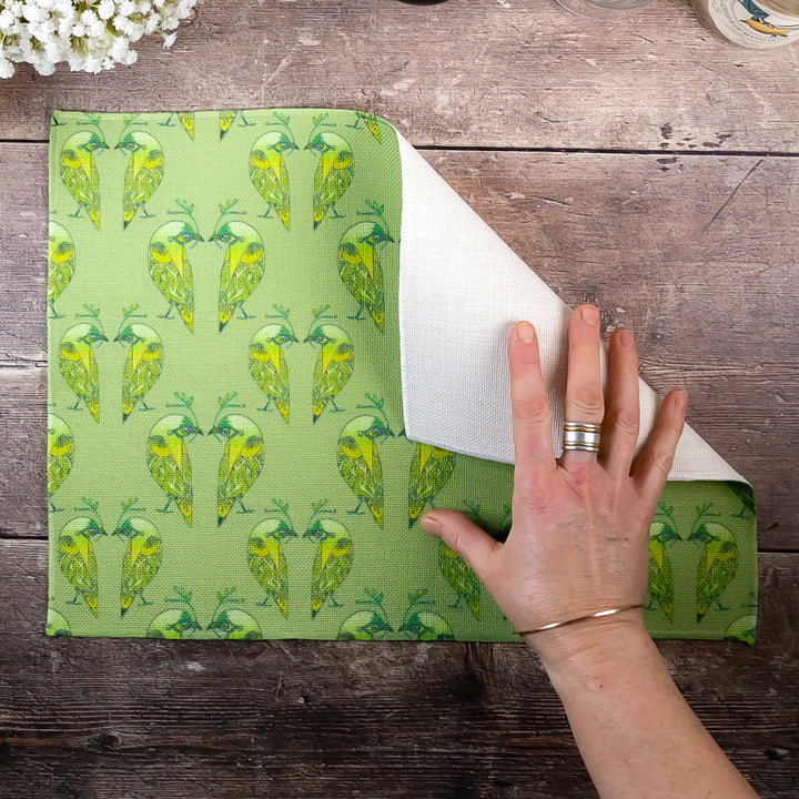 Lovebirds Fabric Placemat - Green Yellow Budgerigar