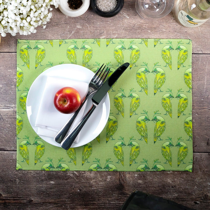 Lovebirds Fabric Placemat - Green Yellow Budgerigar