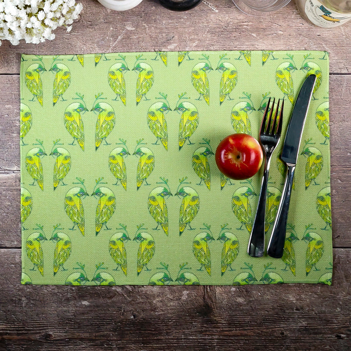 Lovebirds Fabric Placemat - Green Yellow Budgerigar