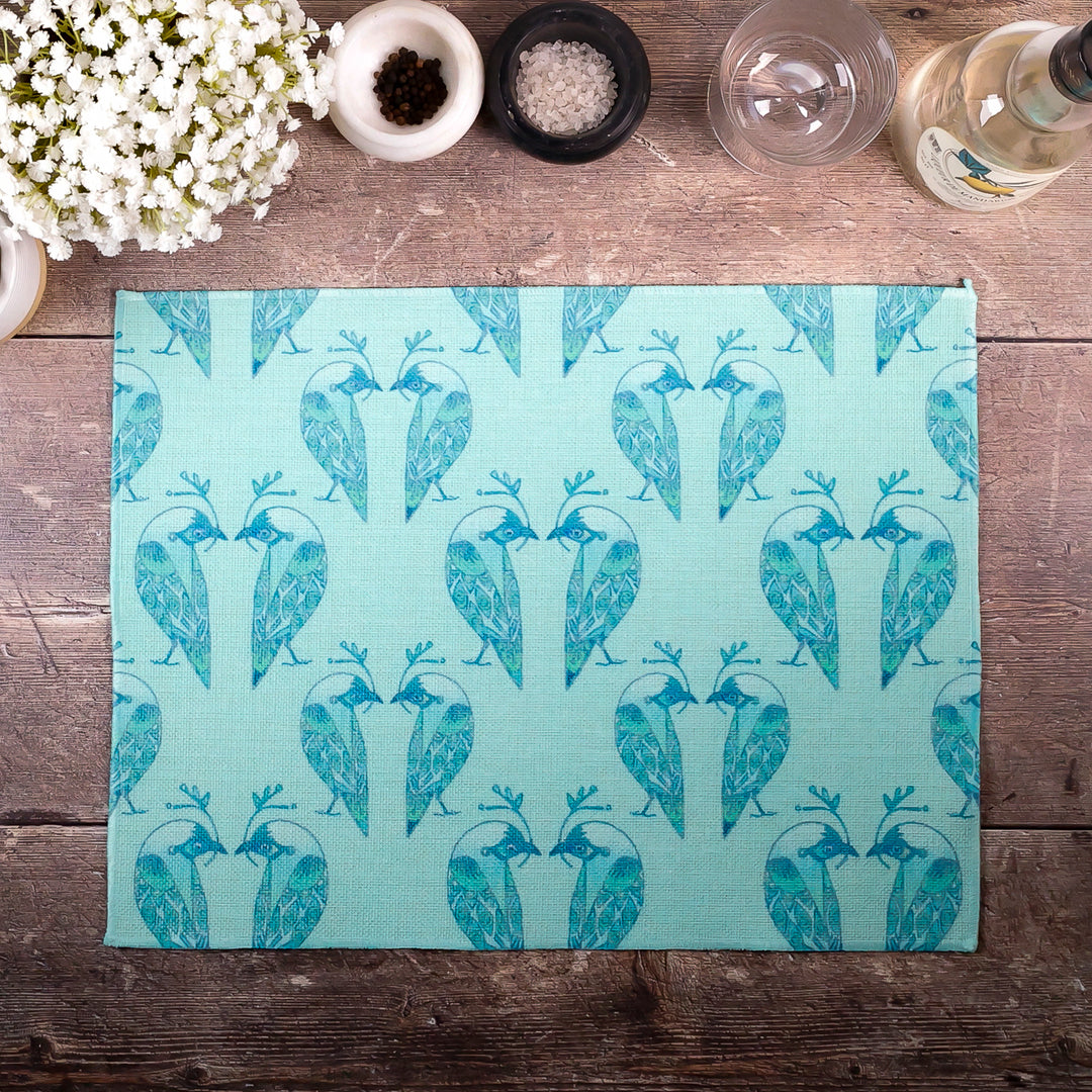 Lovebirds Fabric Placemat - Aqua