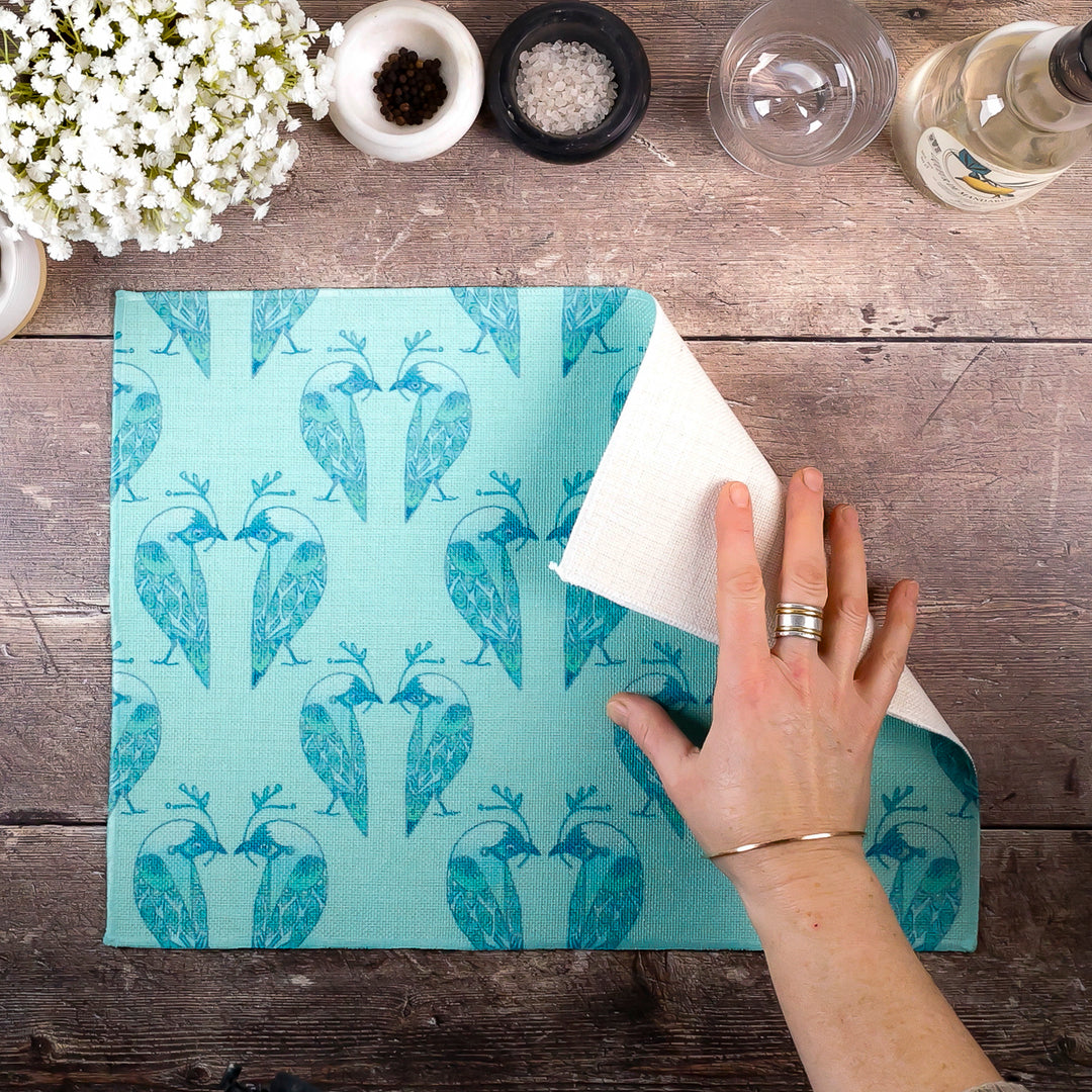 Lovebirds Fabric Placemat - Aqua