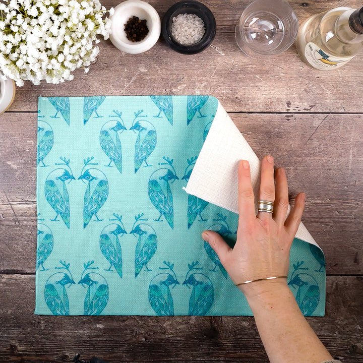 Lovebirds Fabric Placemat - Aqua