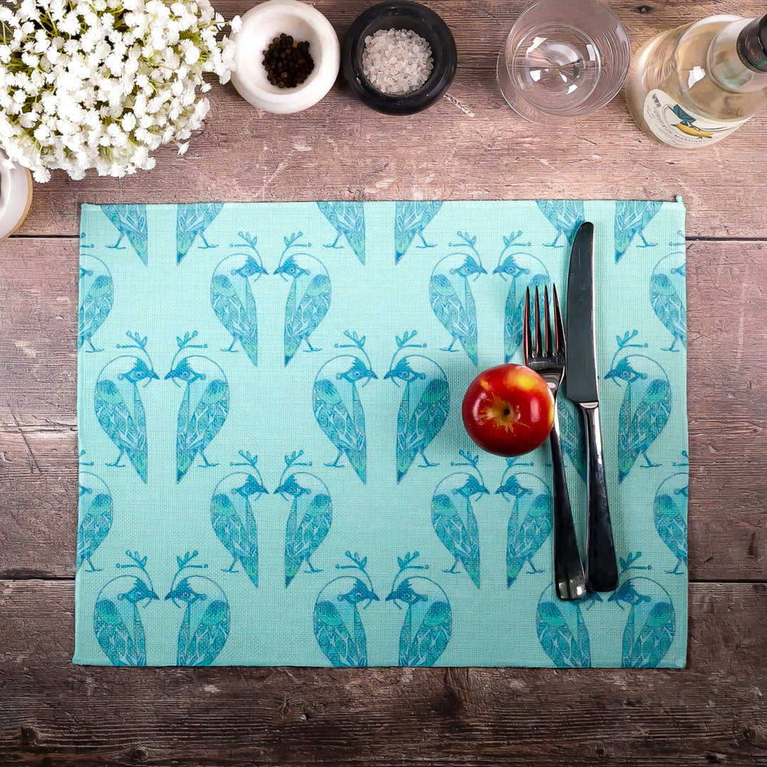 Lovebirds Fabric Placemat - Aqua
