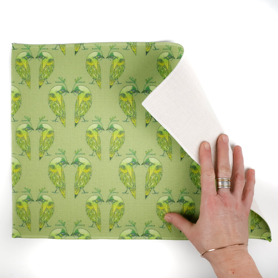 Lovebirds Fabric Placemat - Green Yellow Budgerigar