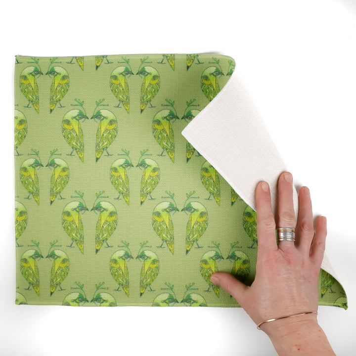 Lovebirds Fabric Placemat - Green Yellow Budgerigar