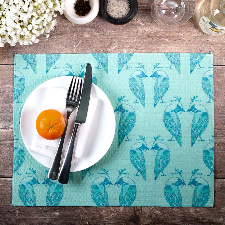 Lovebirds Fabric Placemat - Aqua