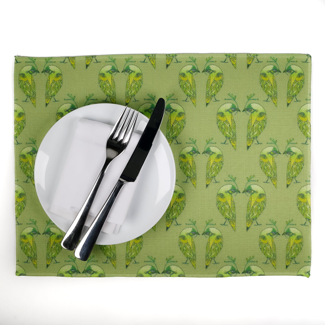 Lovebirds Fabric Placemat - Green Yellow Budgerigar