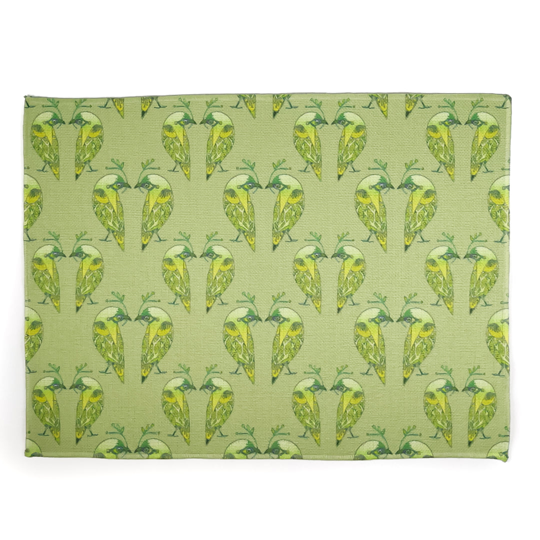 Lovebirds Fabric Placemat - Green Yellow Budgerigar