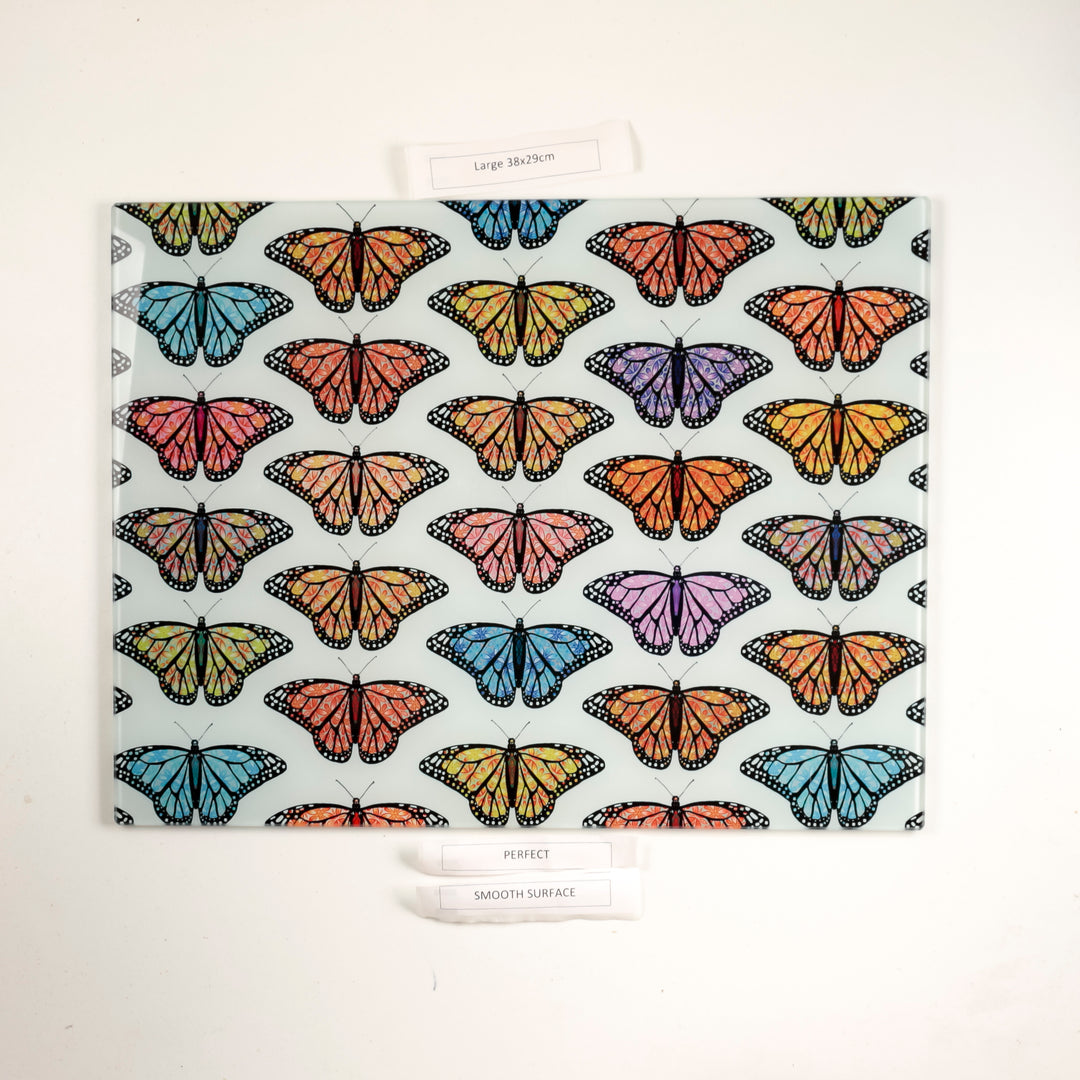 SALE - Multi-coloured butterfly Cutting Board (large rectangular/smooth surface)