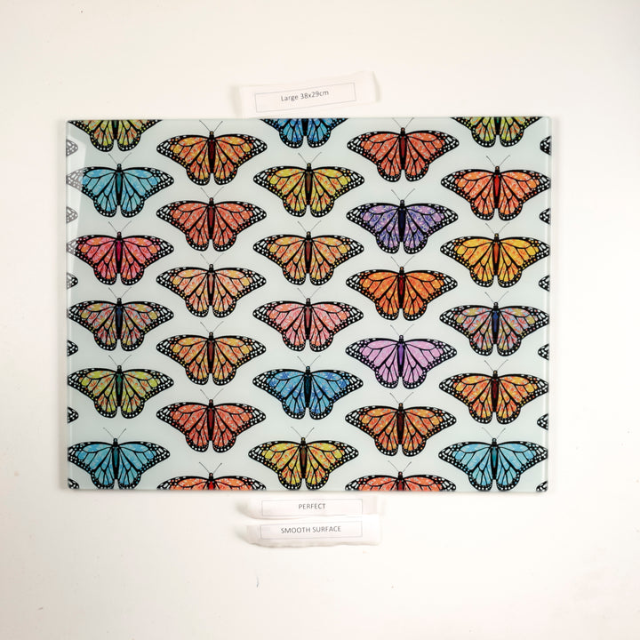 SALE - Multi-coloured butterfly Cutting Board (large rectangular/smooth surface)