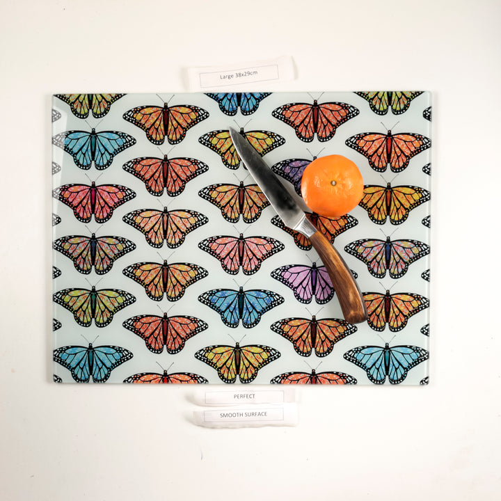 SALE - Multi-coloured butterfly Cutting Board (large rectangular/smooth surface)