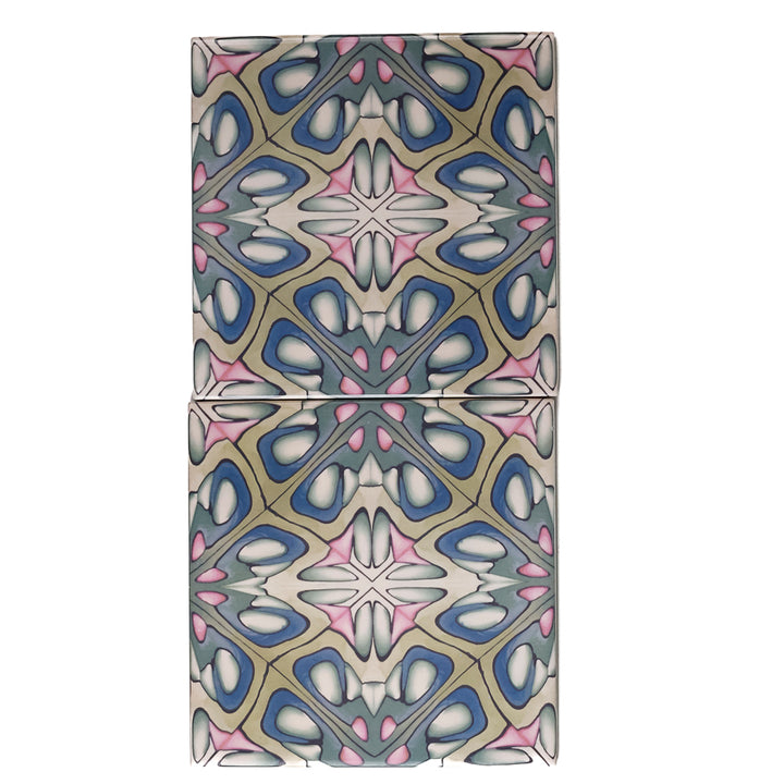 SALE - 2x 15cm Pink/Green Floral Tiles -  FIRED INK Version