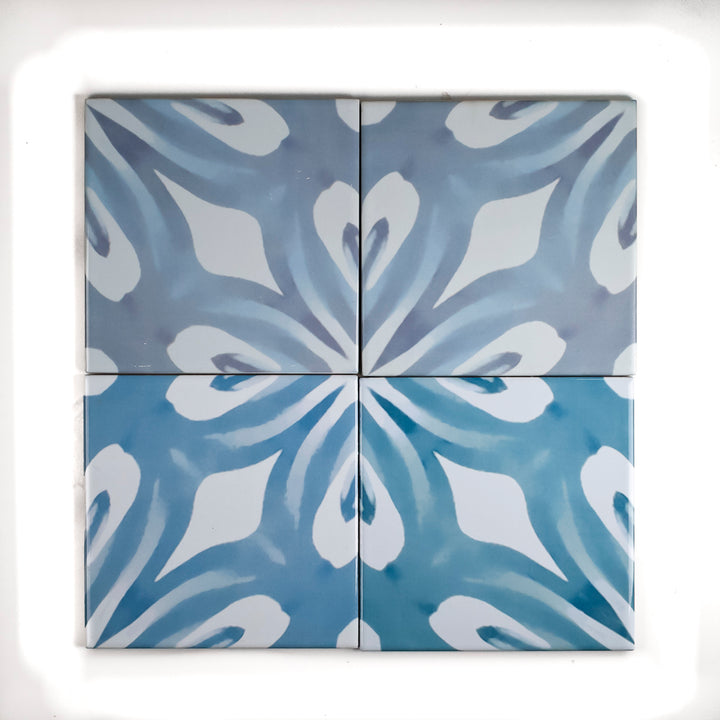 SALE SECONDS - Mixed Set of 4x Blue Pattern Tiles - (15cm) FIRED INK Version