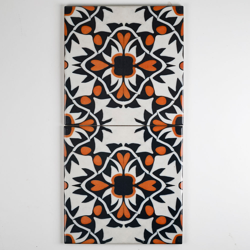 SALE - 2x 15cm Orange/Black Aztec Tile -  FIRED INK Version