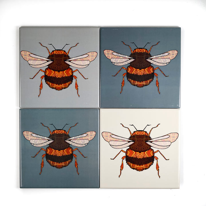 SALE SECONDS - Mixed Set of 4x Bumblebee Tiles - (15cm) FIRED INK Version