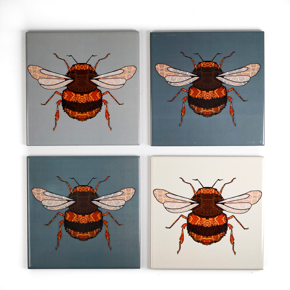 SALE SECONDS - Mixed Set of 4x Bumblebee Tiles - (15cm) FIRED INK Version