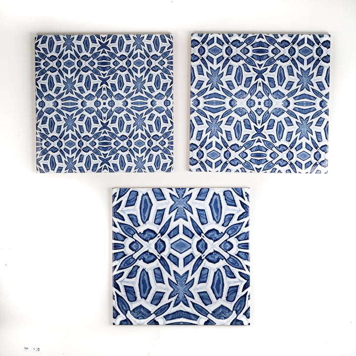 SALE - Set of 3x 20cm Mixed Design Moroccan Fountain - blue white Iznik tiles