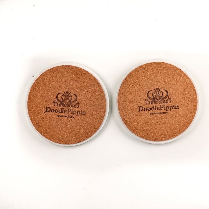 SALE : 2x Ceramic Coaster Set - Cork Backed