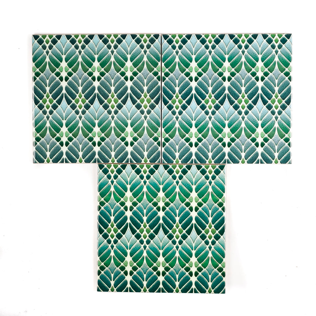 SALE SECONDS SET of 3 x 15.2cm Green Interwoven Tree tiles