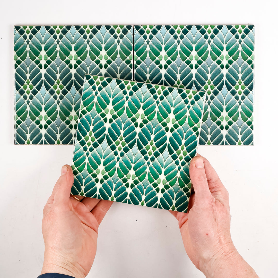 SALE SECONDS SET of 3 x 15.2cm Green Interwoven Tree tiles