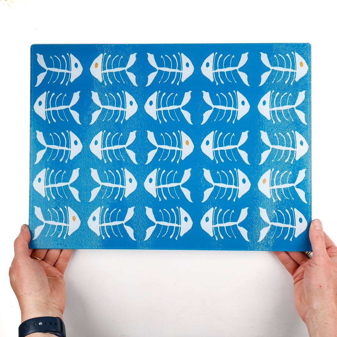 SALE - Large Rectangular Bonefish on Turquoise - Chopping Board (textured)