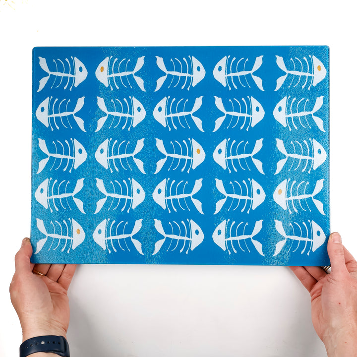 SALE - Large Rectangular Bonefish on Turquoise - Chopping Board (textured)
