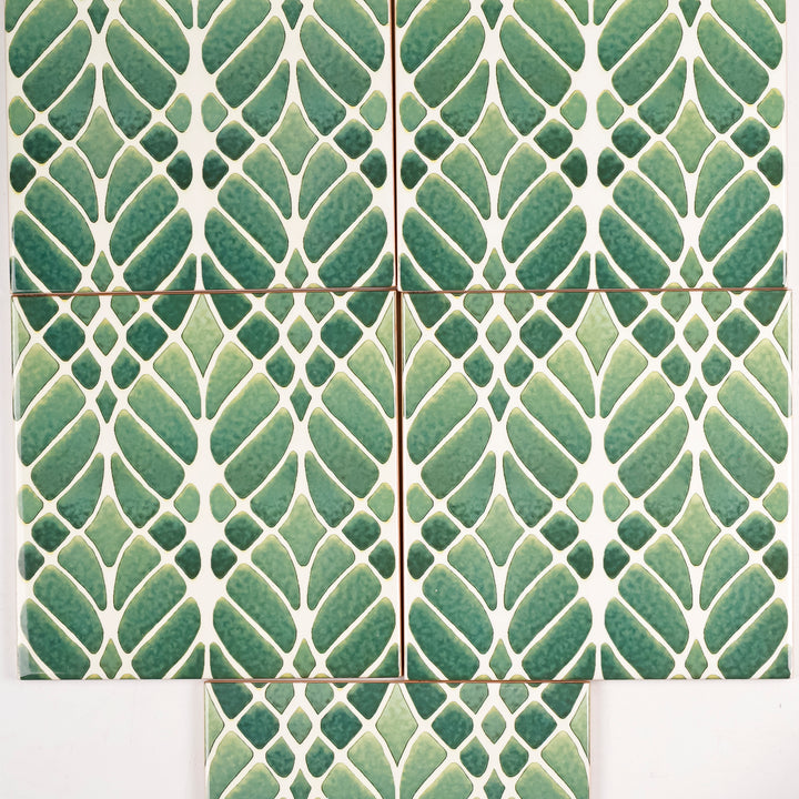 SALE SET of 5x 15cm Fired Ink tiles (Mixed Interwoven Tree large scale design - green)