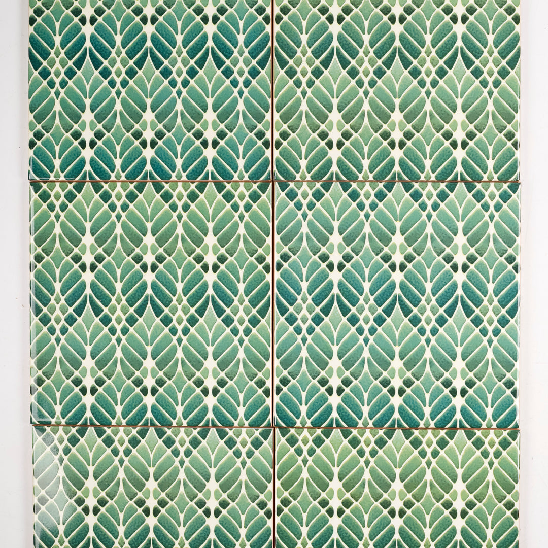 SALE SET of 6x 15cm Fired Ink tiles (Mixed Interwoven Tree Designs - green)