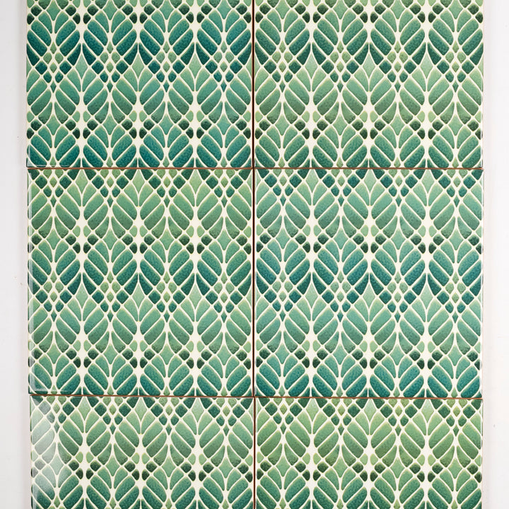 SALE SET of 6x 15cm Fired Ink tiles (Mixed Interwoven Tree Designs - green)