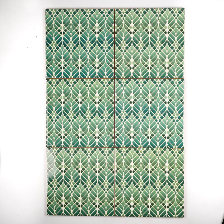 SALE SET of 6x 15cm Fired Ink tiles (Mixed Interwoven Tree Designs - green)