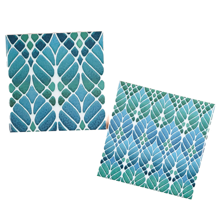 SALE SET of 2x 15cm Fired Ink tiles (Mixed Interwoven Tree Designs)