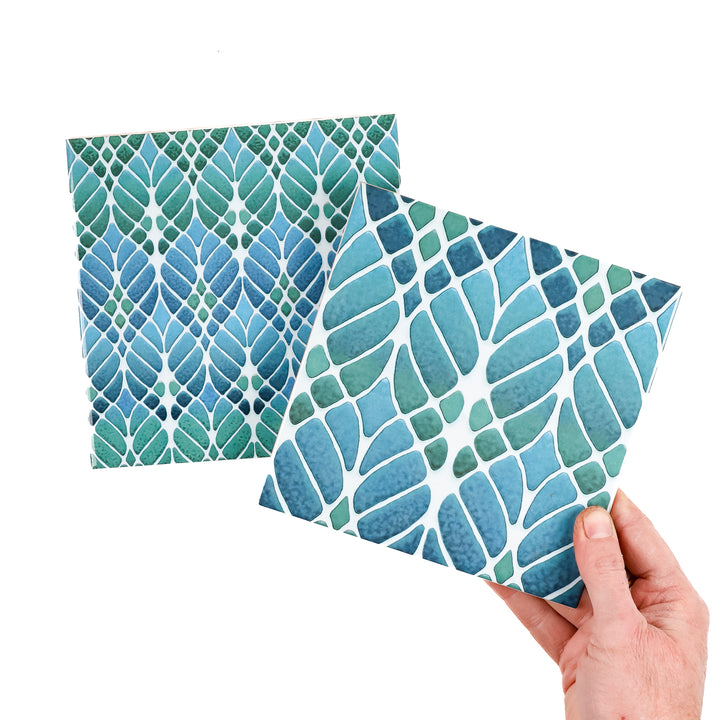 SALE SET of 2x 15cm Fired Ink tiles (Mixed Interwoven Tree Designs)