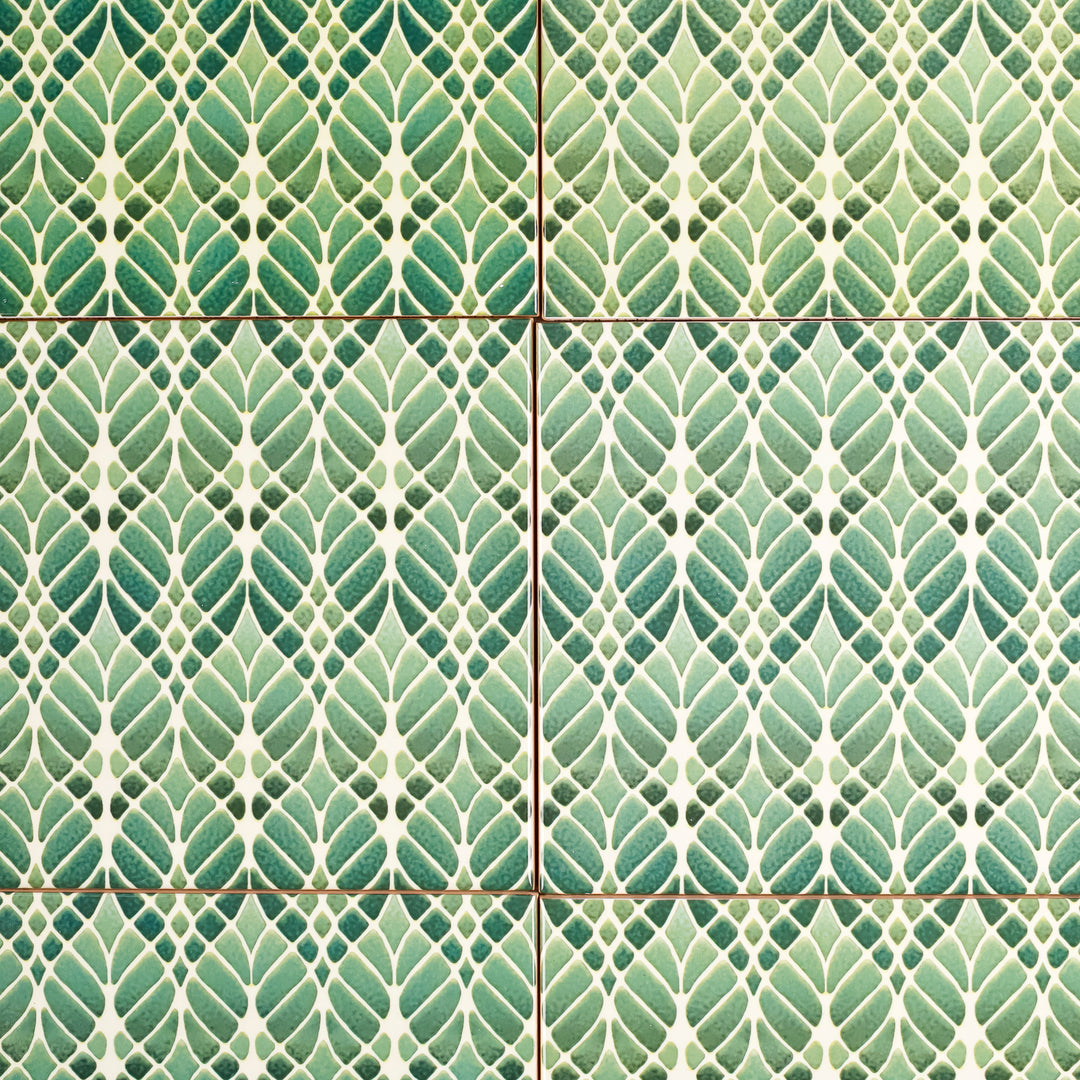 SALE SET of 6x 15cm Fired Ink tiles (Mixed Interwoven Tree Designs - green)
