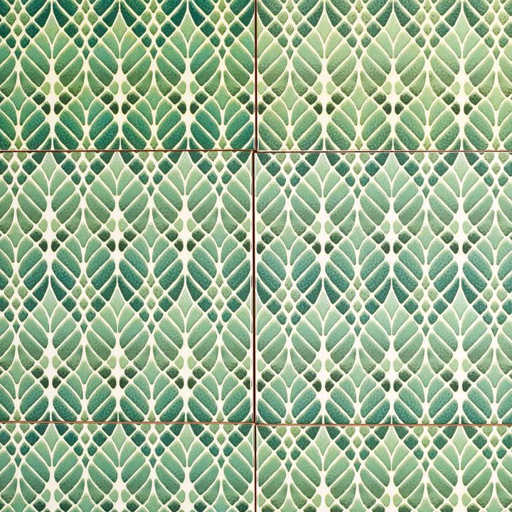 SALE SET of 6x 15cm Fired Ink tiles (Mixed Interwoven Tree Designs - green)