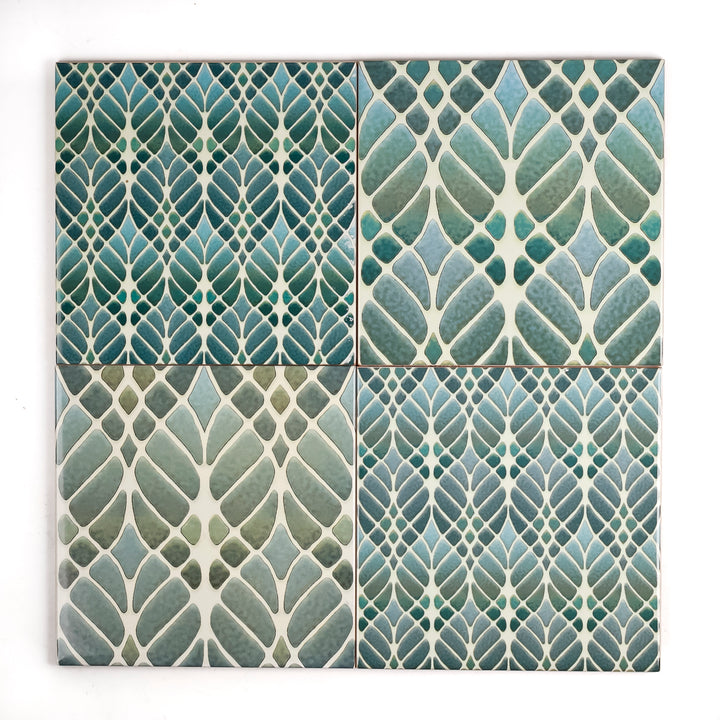 SALE SET of 4x 15cm Fired Ink tiles (Mixed Interwoven Tree Designs)