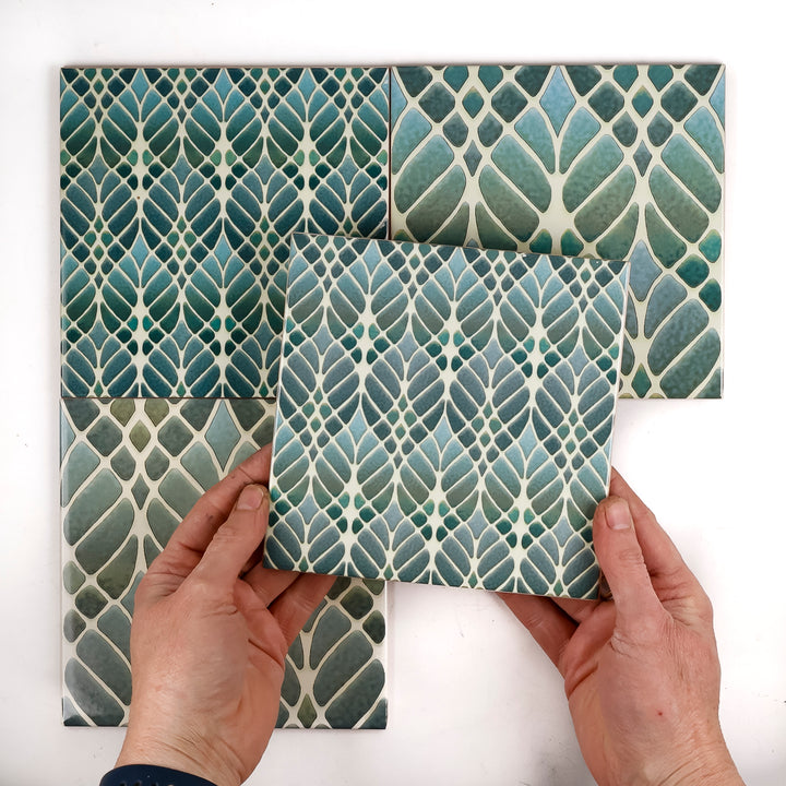 SALE SET of 4x 15cm Fired Ink tiles (Mixed Interwoven Tree Designs)