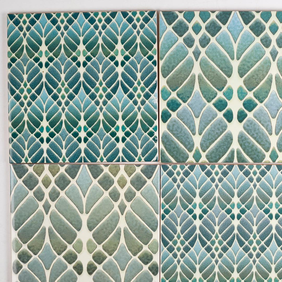 SALE SET of 4x 15cm Fired Ink tiles (Mixed Interwoven Tree Designs)