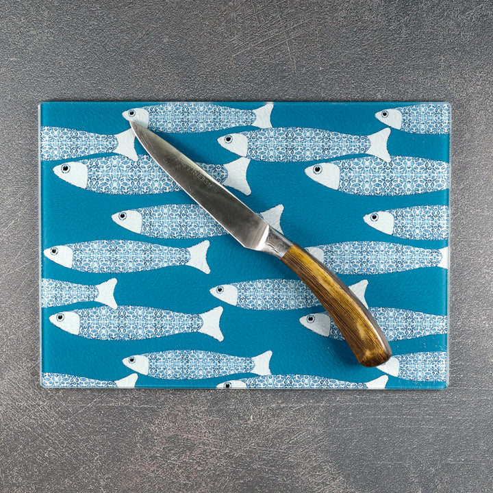 SALE - Sky Blue Ocean Shoal - Small rectangular Worktop Saver (textured)