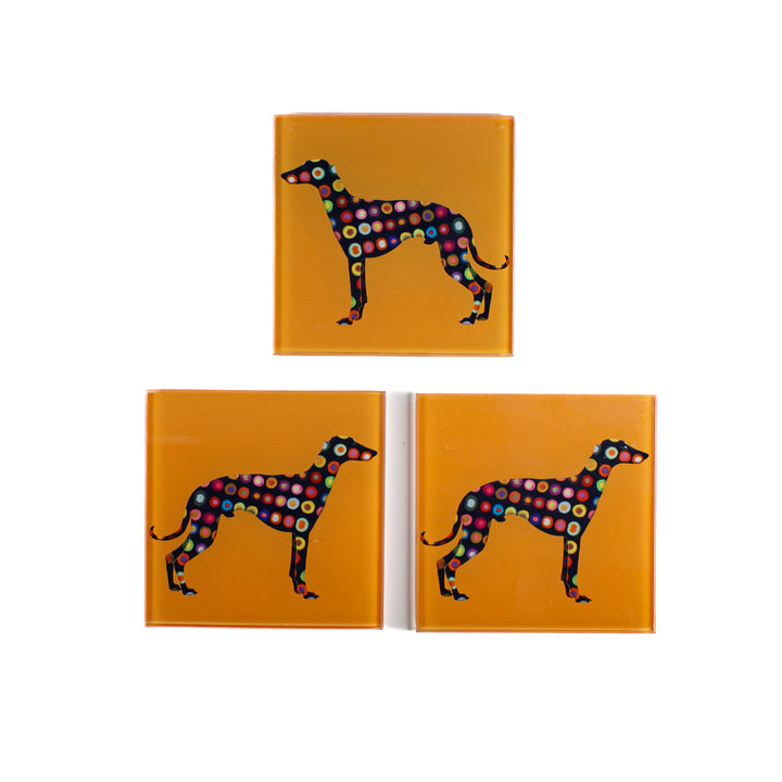 Spotty Greyhound on Orange - Coasters