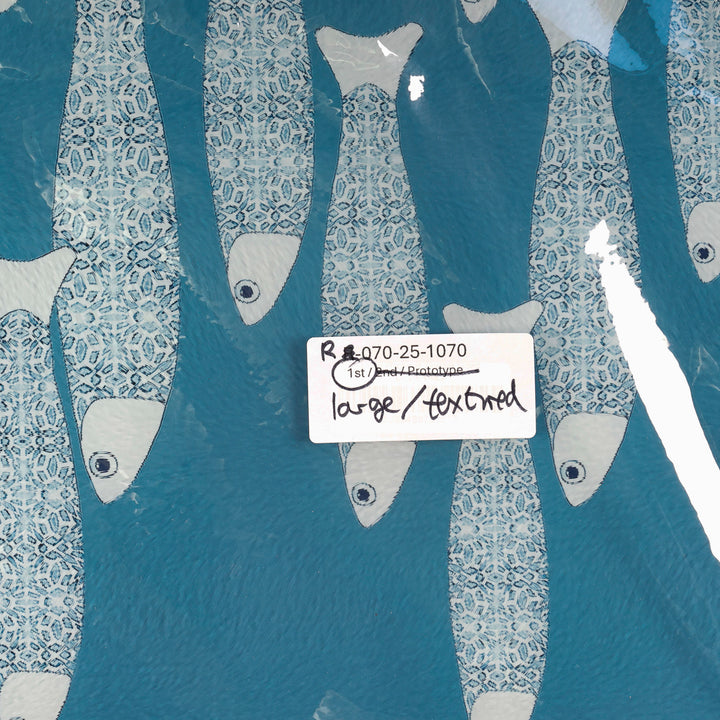 SALE - Large Rectangular Teal/Blue Ocean Shoal - Chopping Board (textured)
