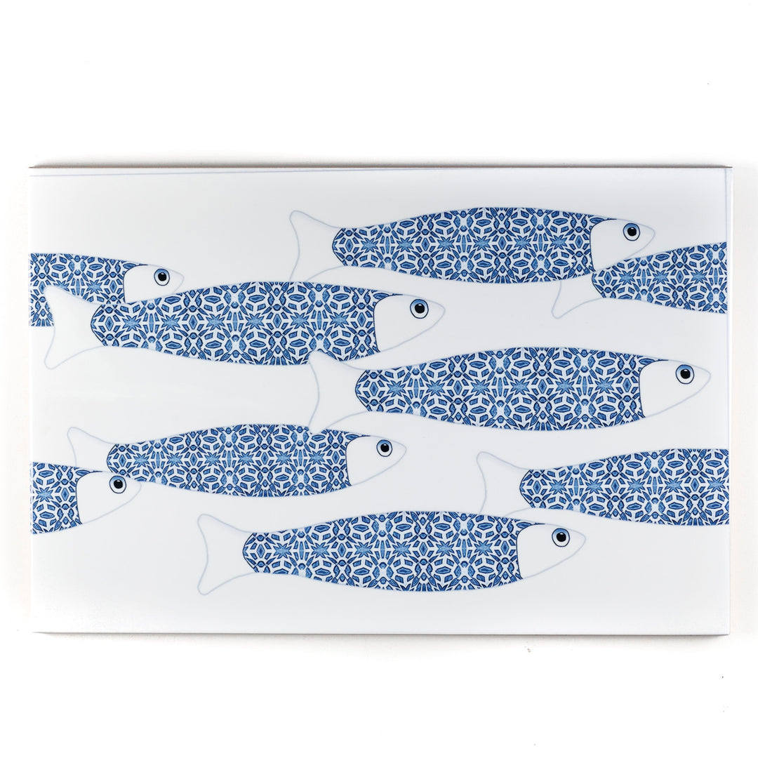 SALE SECONDS - 8x Ocean Shoal on white - Border version - Large Rectangular Tiles - 30x20cm