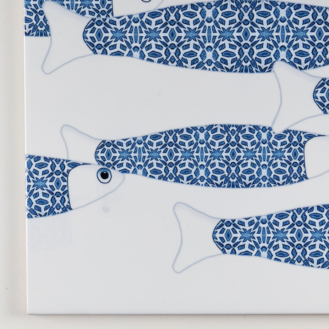 SALE SECONDS - 8x Ocean Shoal on white - Border version - Large Rectangular Tiles - 30x20cm