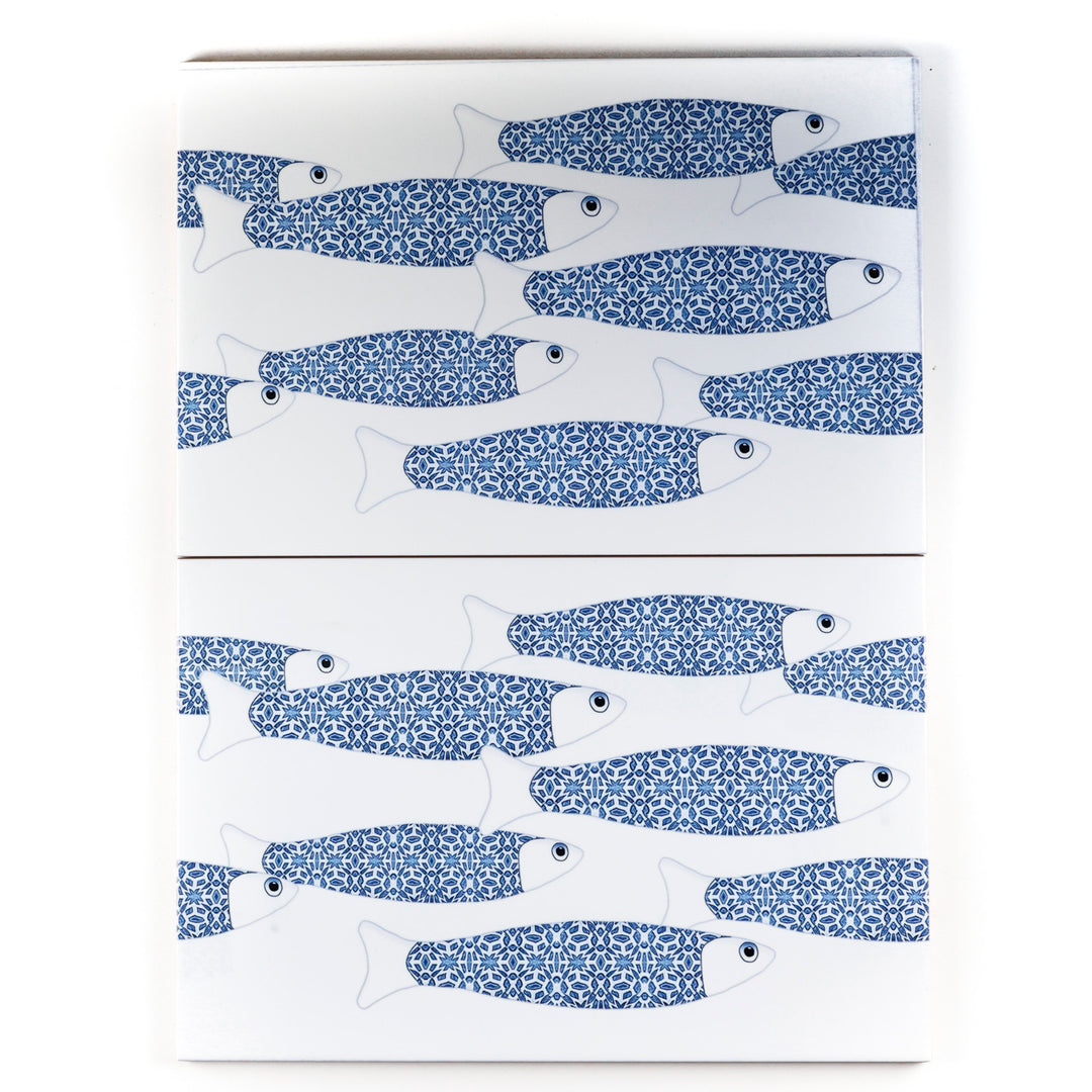 SALE SECONDS - 8x Ocean Shoal on white - Border version - Large Rectangular Tiles - 30x20cm