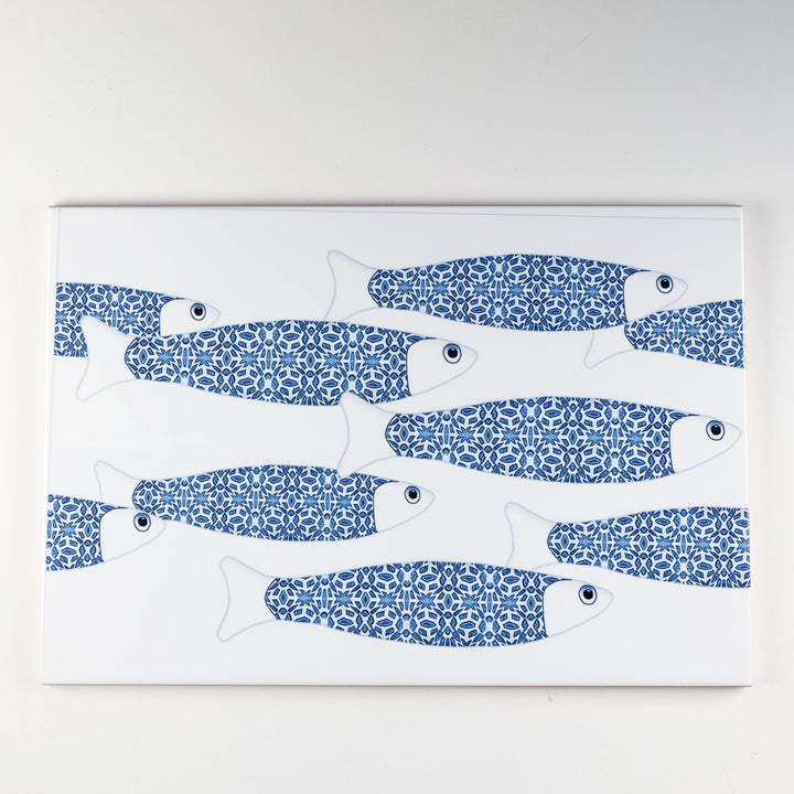 SALE SECONDS - 8x Ocean Shoal on white - Border version - Large Rectangular Tiles - 30x20cm