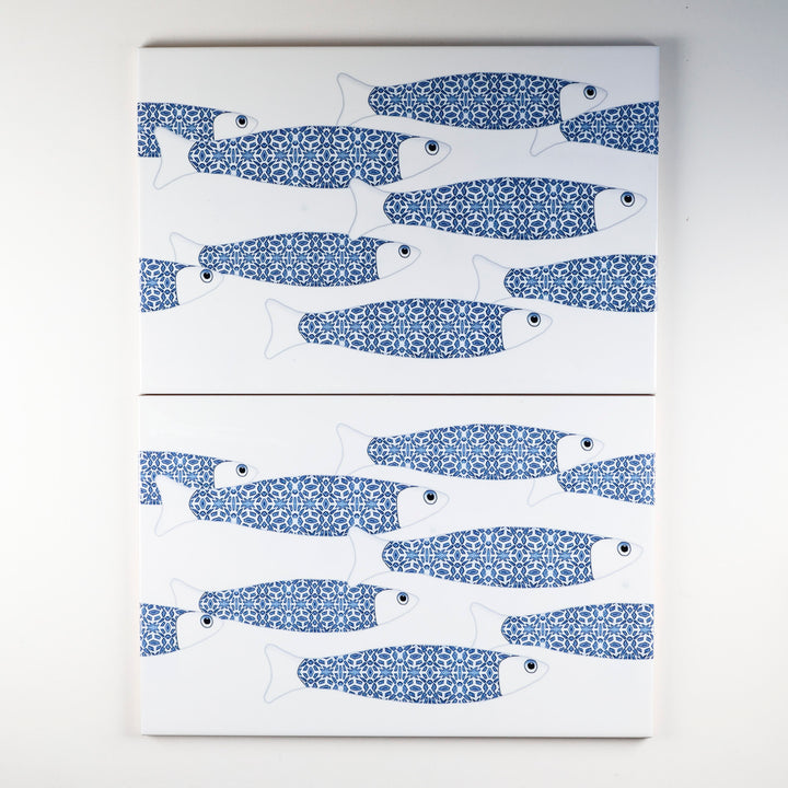 SALE SECONDS - 8x Ocean Shoal on white - Border version - Large Rectangular Tiles - 30x20cm