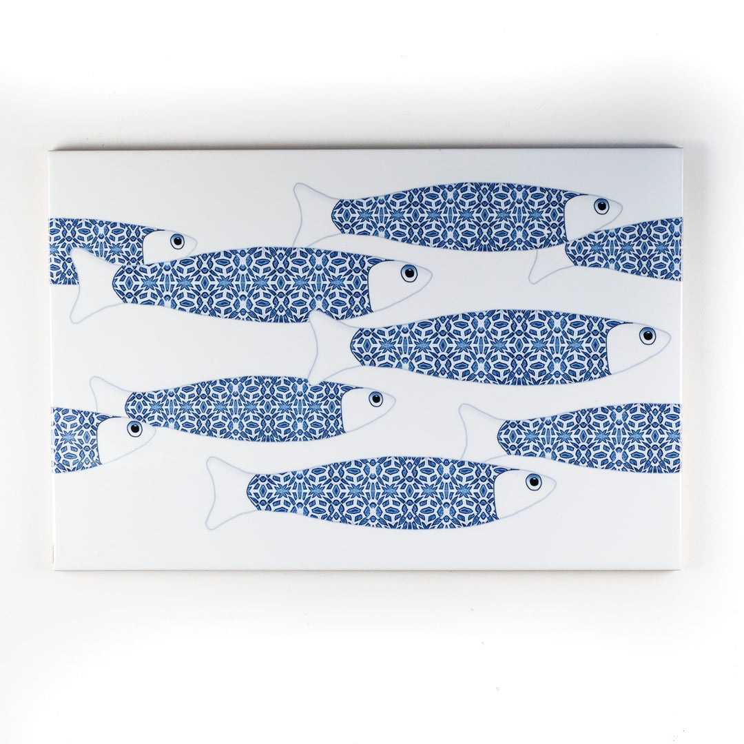 SALE SECONDS - 8x Ocean Shoal on white - Border version - Large Rectangular Tiles - 30x20cm
