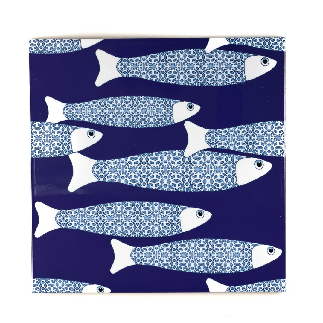 SALE SECONDS SET of 3 x 20cm Navy blue Ocean Shoal tiles